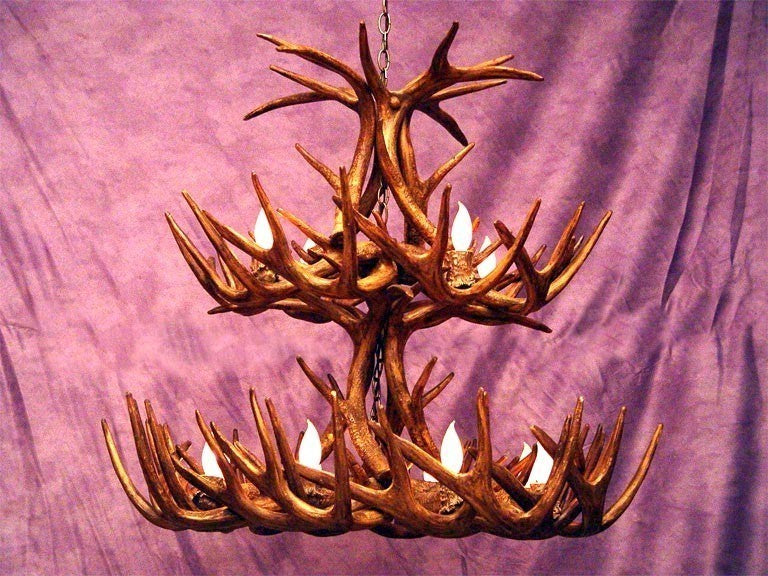 Reproduction Antler Whitetail Double Tier Chandelier Light, RL-9