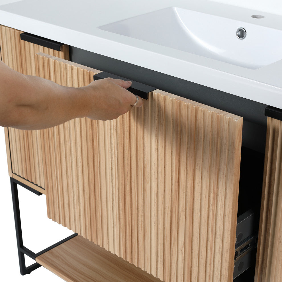 48 inch Maple Plywood Freestanding Bathroom Vanity Set with Doors and Drawer