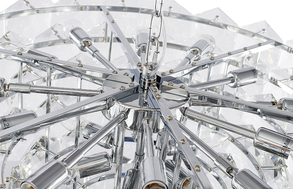 15-Light Chrome Steel Chandelier With Clear Crystals