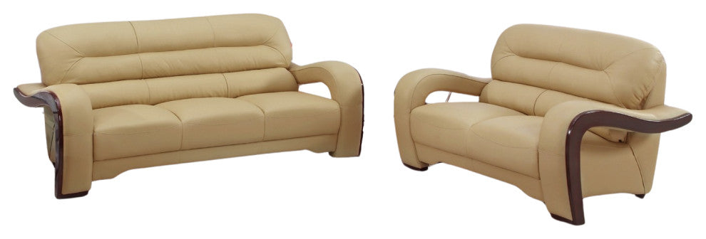 2-Piece Indoor Beige Genuine Leather Five Person Seating Set