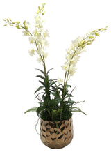 White Orchids and Greenery Mix in Burnt Gold Gabi Planter