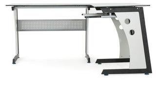 GDF Studio Orion L Shaped Office Desk with Tempered Glass Top