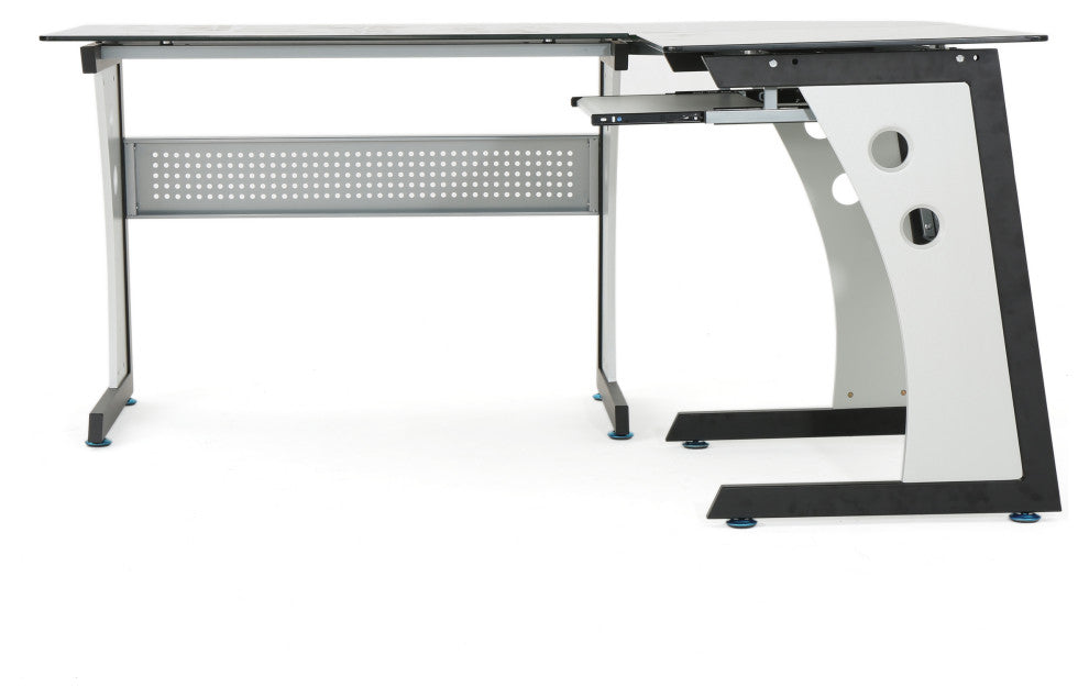 GDF Studio Orion L Shaped Office Desk with Tempered Glass Top