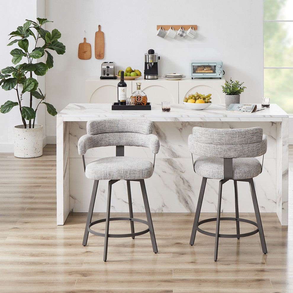 Contemporary Fabric Padded High Back, 2-Piece and Bar Stools and Counter Stools, Gray, 24"