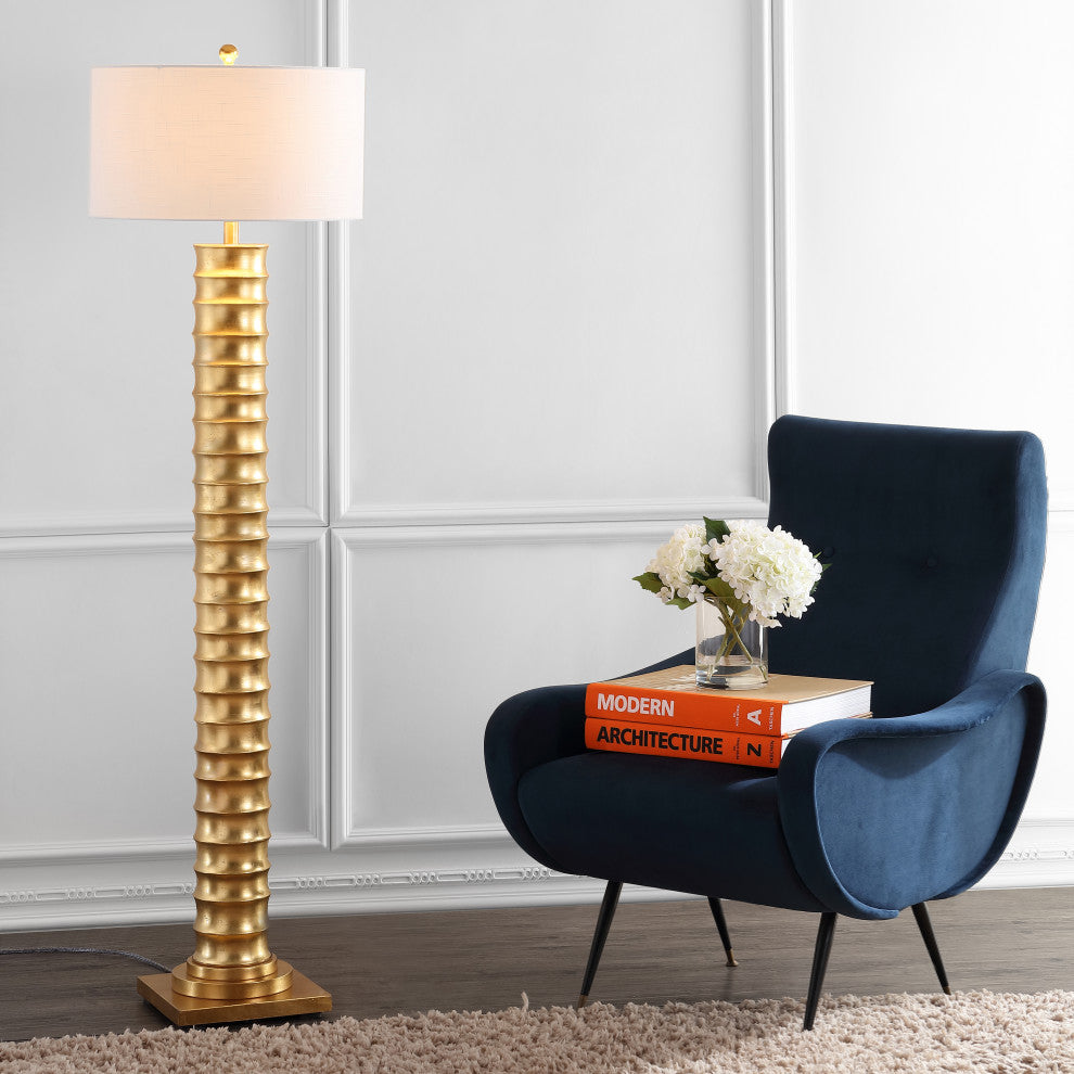 Serena 63" Metal LED Floor Lamp, Gold Leaf