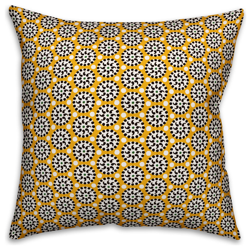 Boho Polka Dots, Yellow Throw Pillow Cover, 16"x16"