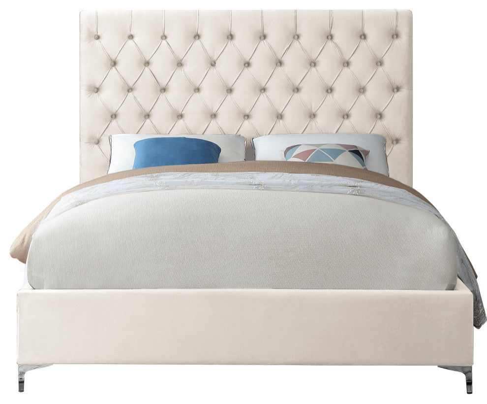Cruz Velvet Upholstered Bed, Cream, King