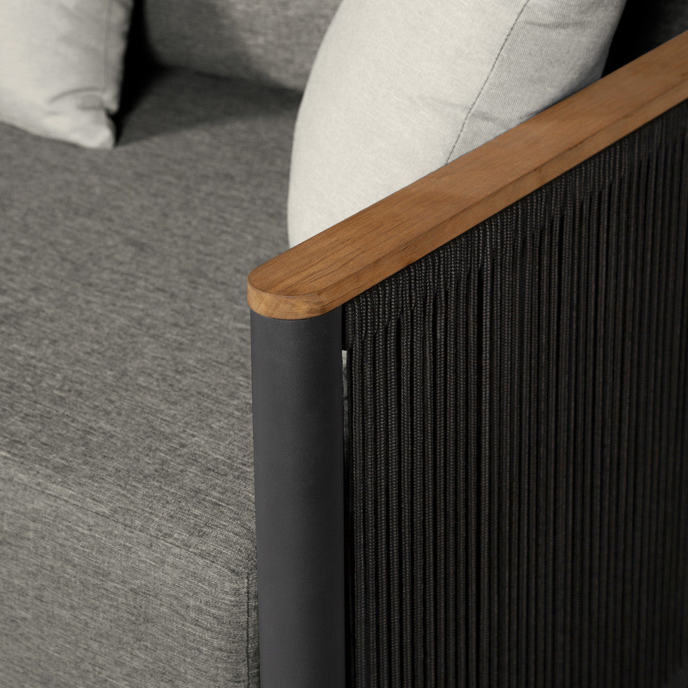 Artesia Outdoor Patio Chair Teak Wood/Black Rope Dark Gray Olefin Cushions