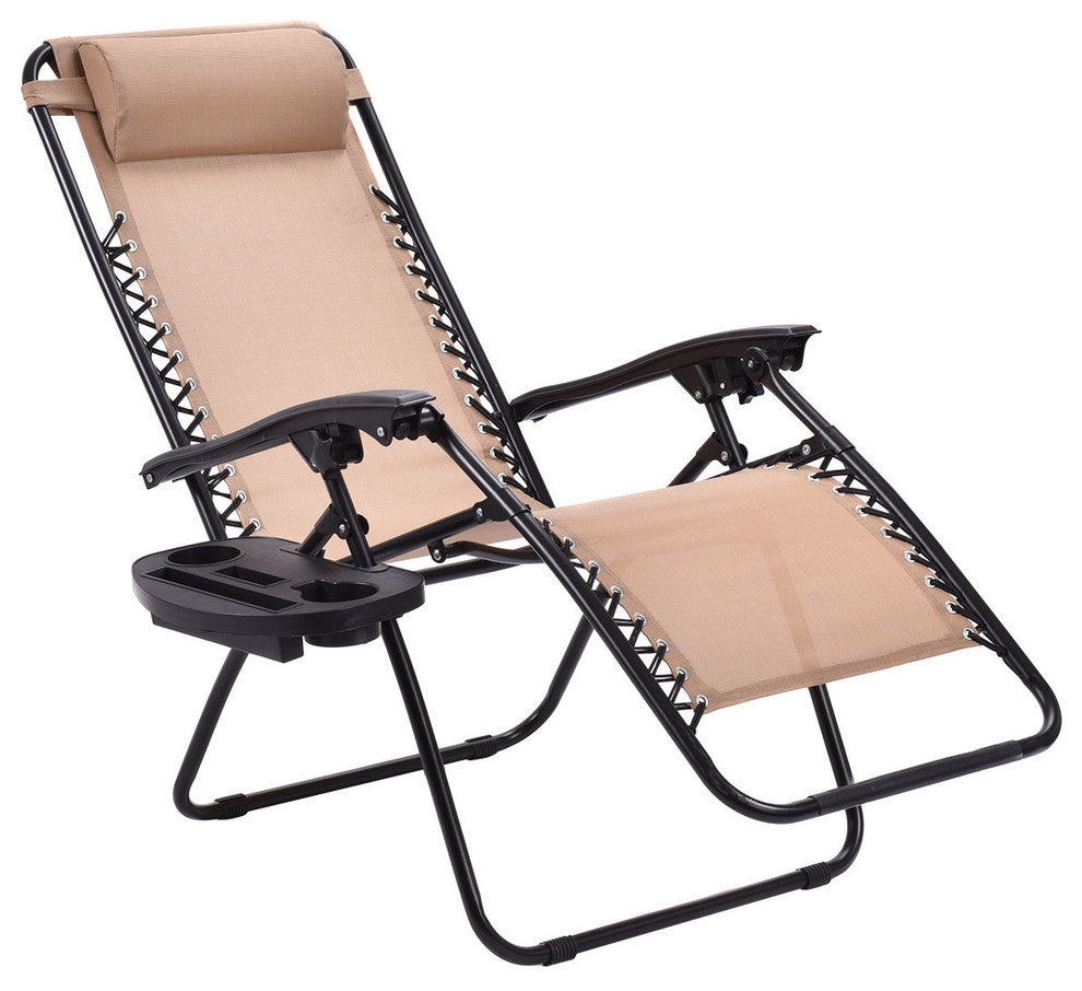 Costway 2PC Zero Gravity Chairs Lounge Patio Folding Recliner W/Cup Holder