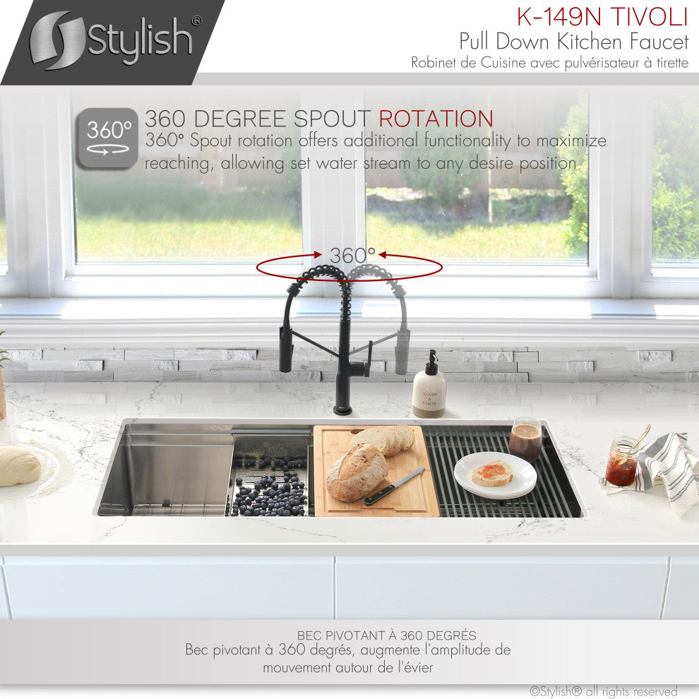 STYLISH Single Handle Pull-Down Dual Mode Kitchen Faucet, Matte Black