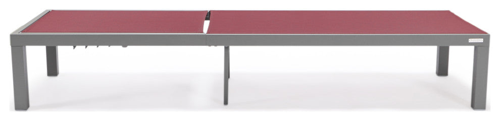 LeisureMod Marlin Patio Chaise Lounge Chair With Gray Frame, Burgundy