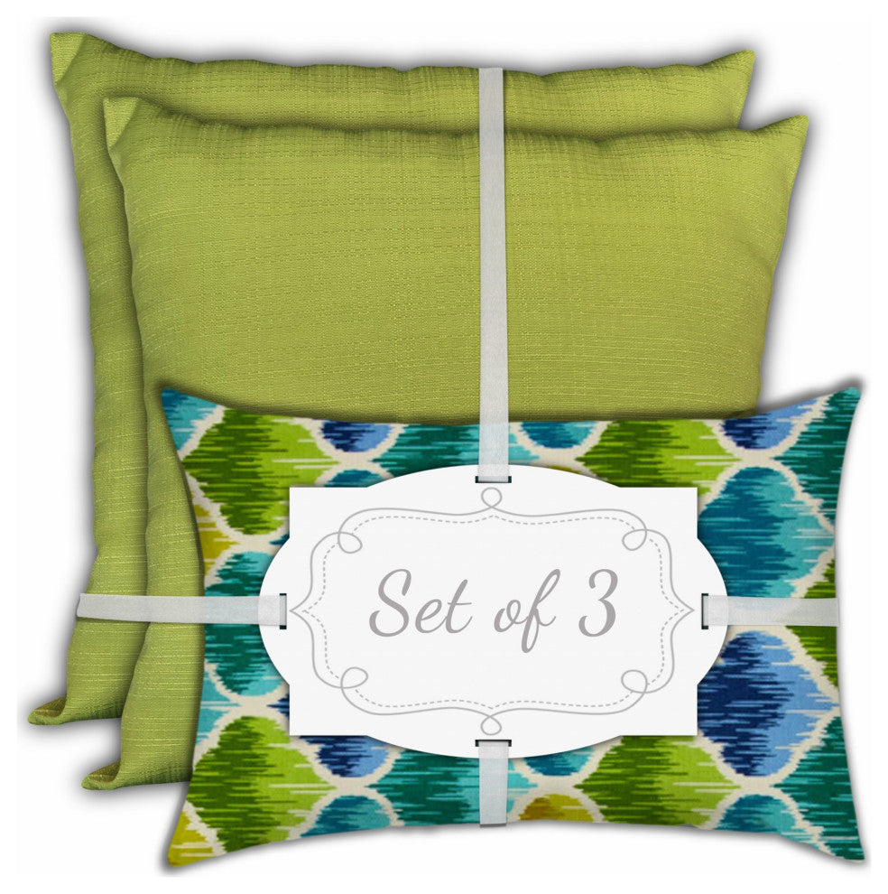 3-Piece Set Green Trellis Indoor Outdoor Zippered Pillow Covers