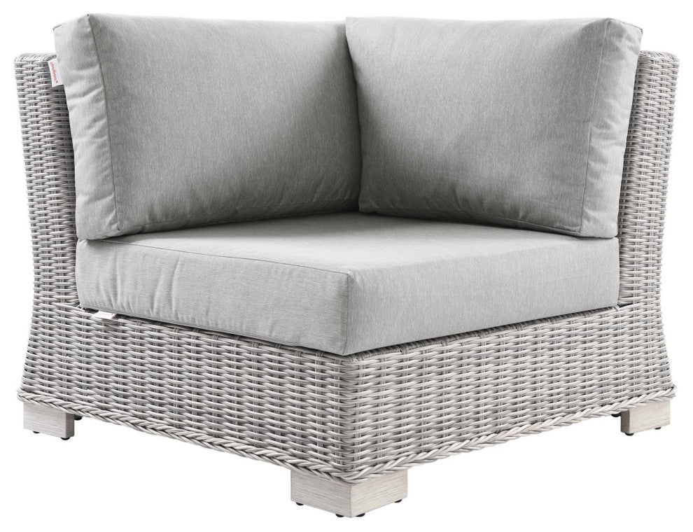 Lounge Sectional Sofa Chair Table Set, Rattan, Wicker, Gray, Outdoor