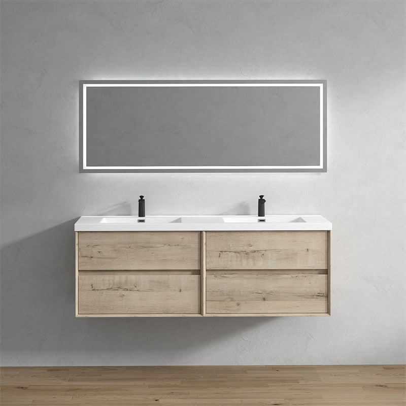 Ashley 72'' Floating Vanity, Acrylic Top, Double Sink, Light White Oak