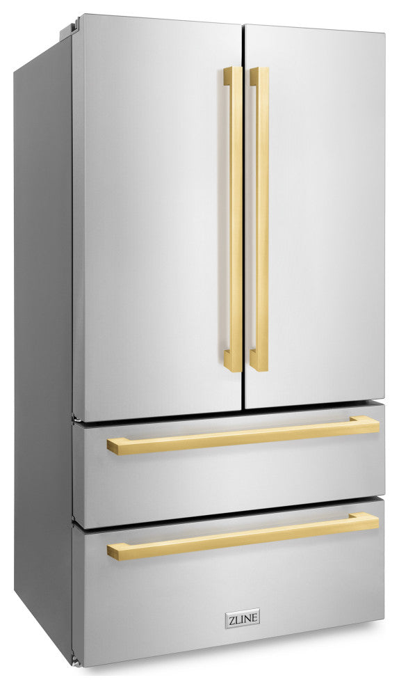 Autograph Refrigerator, Stainless With Flat Gold Handles, RFMZ-36-FG