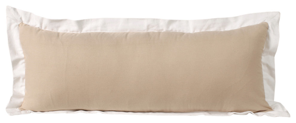Ox Bay Handwoven Tan/White Bordered Organic Cotton Pillow Cover, 14"x36"