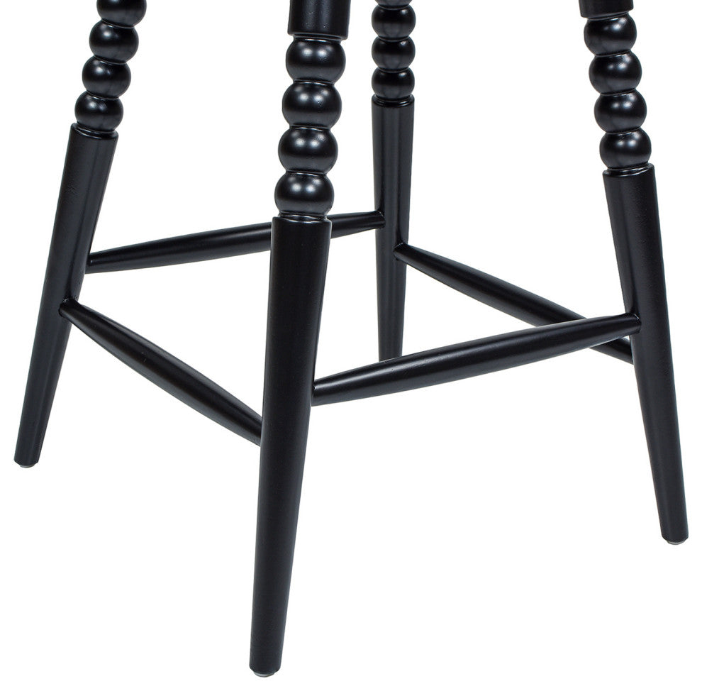 Breda 25.5" Turned Bubble Spindle Low-Back Wood Swivel Counter Stool, Black
