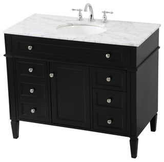Home Living Vanity with Carrara White Marble Countertop, Black, 42", Single Sink