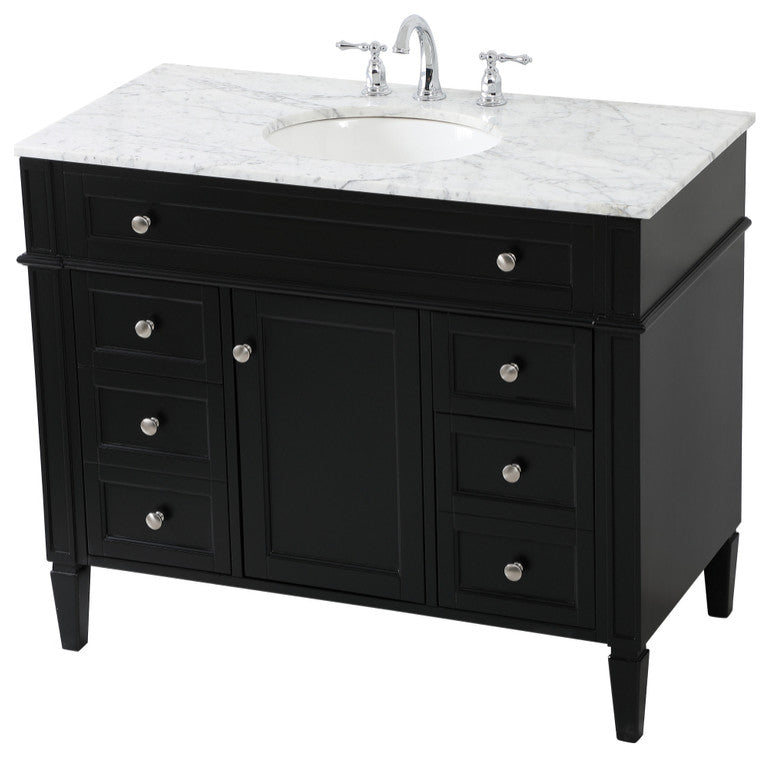 Home Living Vanity with Carrara White Marble Countertop, Black, 42", Single Sink