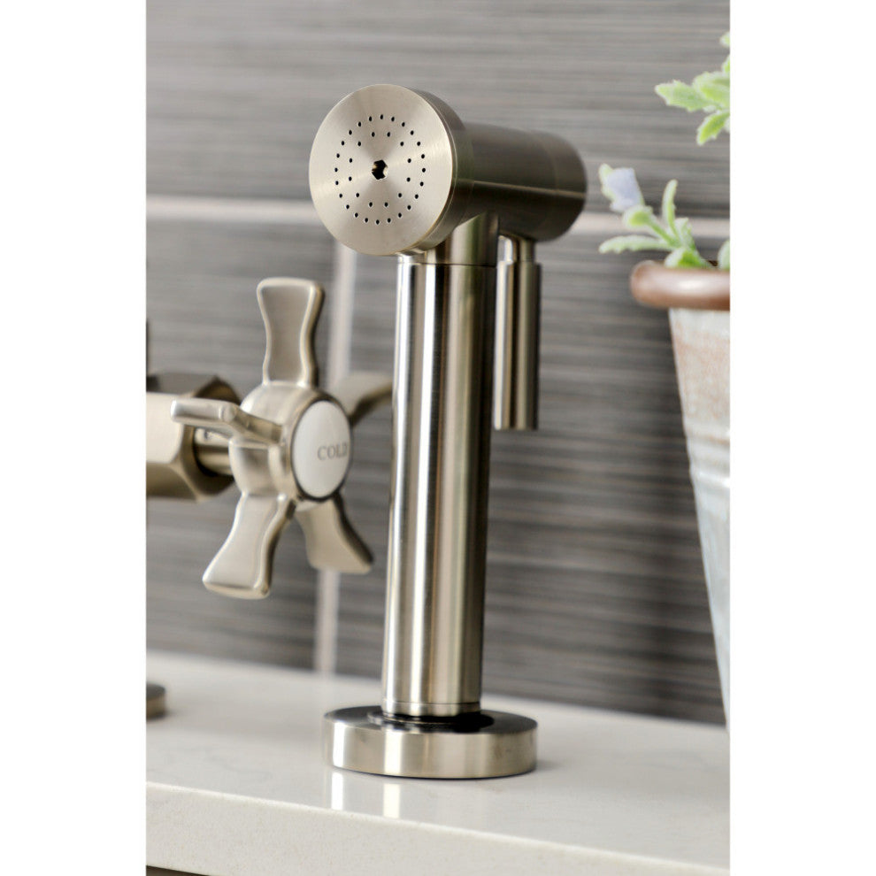 KS2338NX Bridge Kitchen Faucet With Brass Sprayer, Brushed Nickel