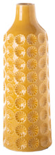 Round Ceramic Bottle Vase with Clover Pattern Design Gloss Yellow Finish, Large