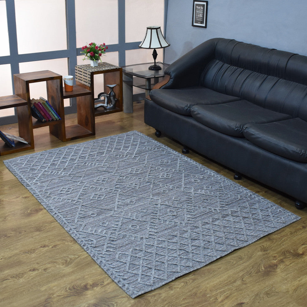 HAND WOVEN FLAT WEAVE KILIM POLYESTER AREA RUGS -Rectangle,Dark Gray,Geometric, [Rectangle] 6'x9'
