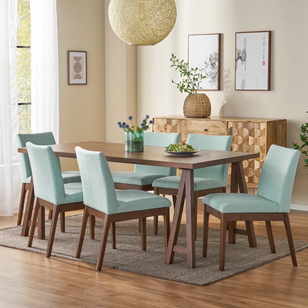 Dash Mid-Century Modern 7 Piece Dining Set, Walnut/Mint