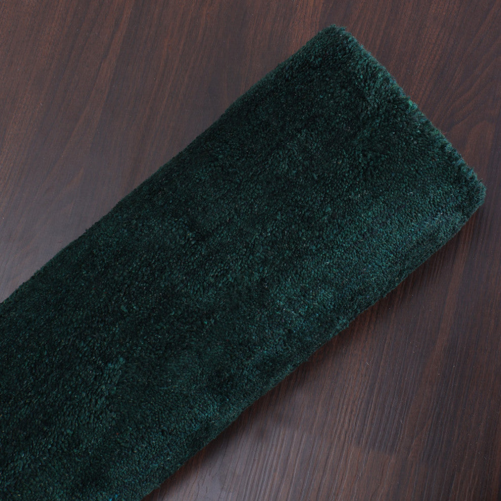 HAND KNOTTED LOOM SILK ECO-FRIENDLY AREA RUGS-Dark Green Color,Solid Design, [Runner] 2'8''x10'