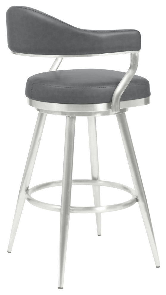 Justin 26" Counter Height Swivel Vintage Grey Faux Leather Bar Stool
