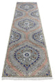 Storm Gray Mughal Design Silk With Wool Hand Knotted Runner Rug 2'6"x10'