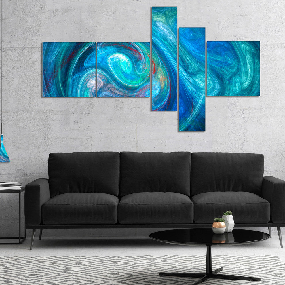 Dark Blue Fractal Abstract Texture, Abstract Canvas Wall Art, 60"x32", 5 panels