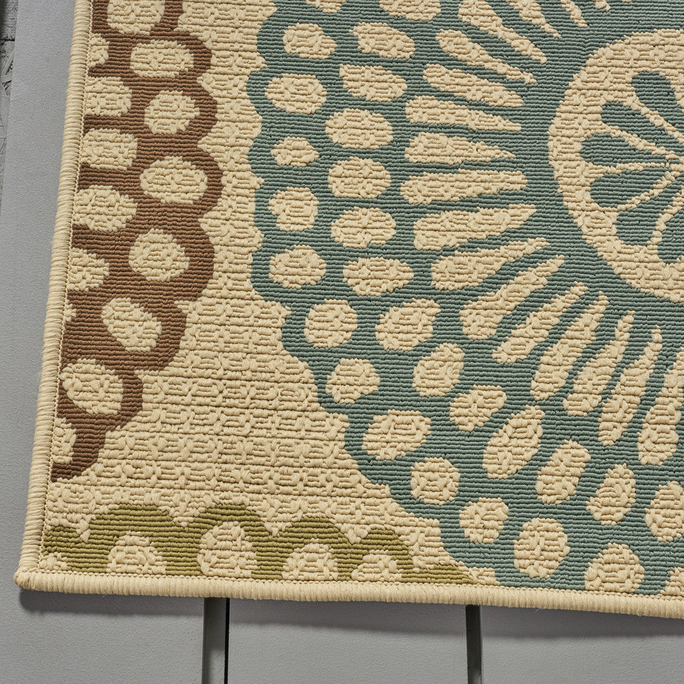 GDF Studio Dahlia Outdoor Floral  Area Rug, Beige and Multicolored, 5'x8'