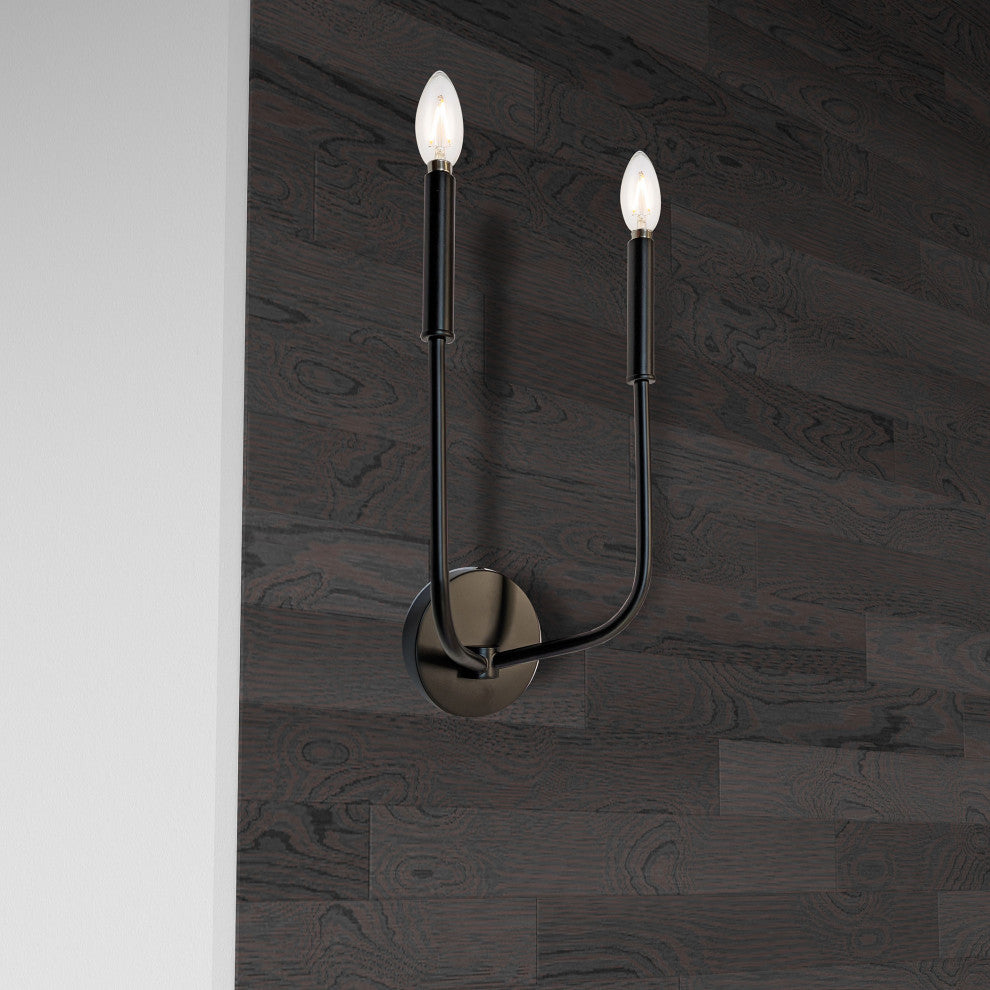 2-Light Incandescent Wall Sconce, Matte Black