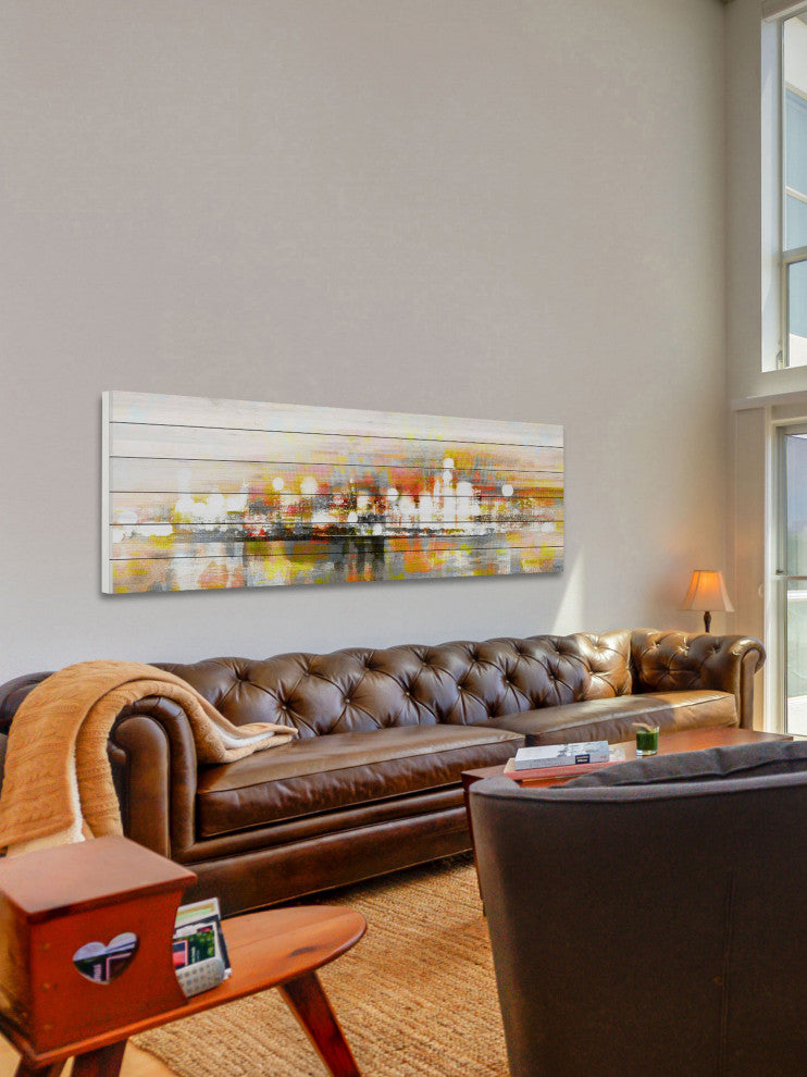 "Hong Kong" Painting Print on White Wood, 45"x15"