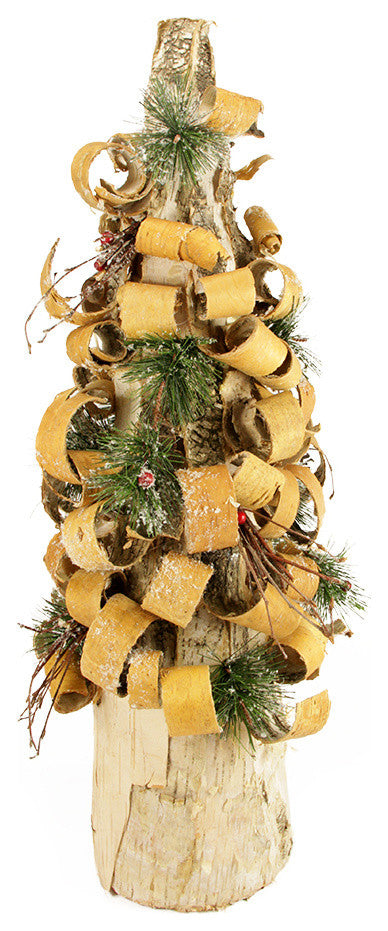 Rustic Tree Bark Inspired Flocked Table Cone Tree With Pine and Berries, 23"