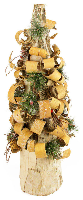 Rustic Tree Bark Inspired Flocked Table Cone Tree With Pine and Berries, 23"