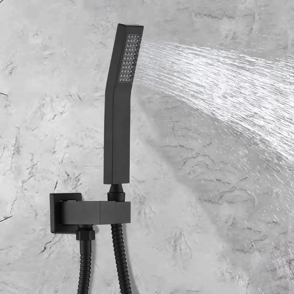 10" Wall Mounted Rainfall Shower System With Tub Spout, Matte Black