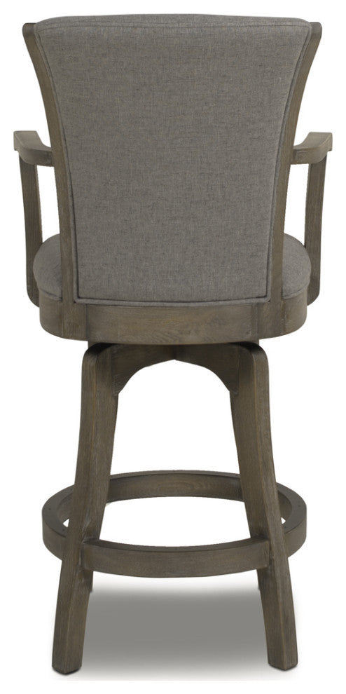 Williams Swivel Bar and Counter Stool With Armrests, Heathered Grey Linen, Counter Height