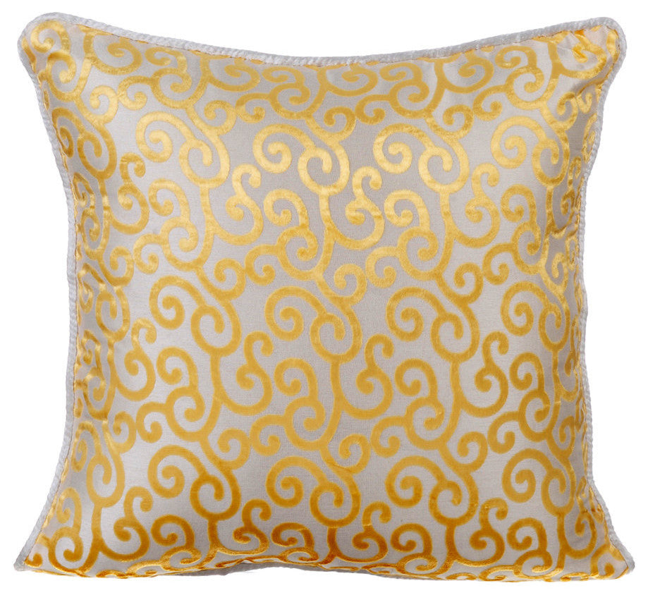 Mimosa Yellow Throws Burnout Velvet 20"x20" Scrolls, Yellow Scroll All The Way