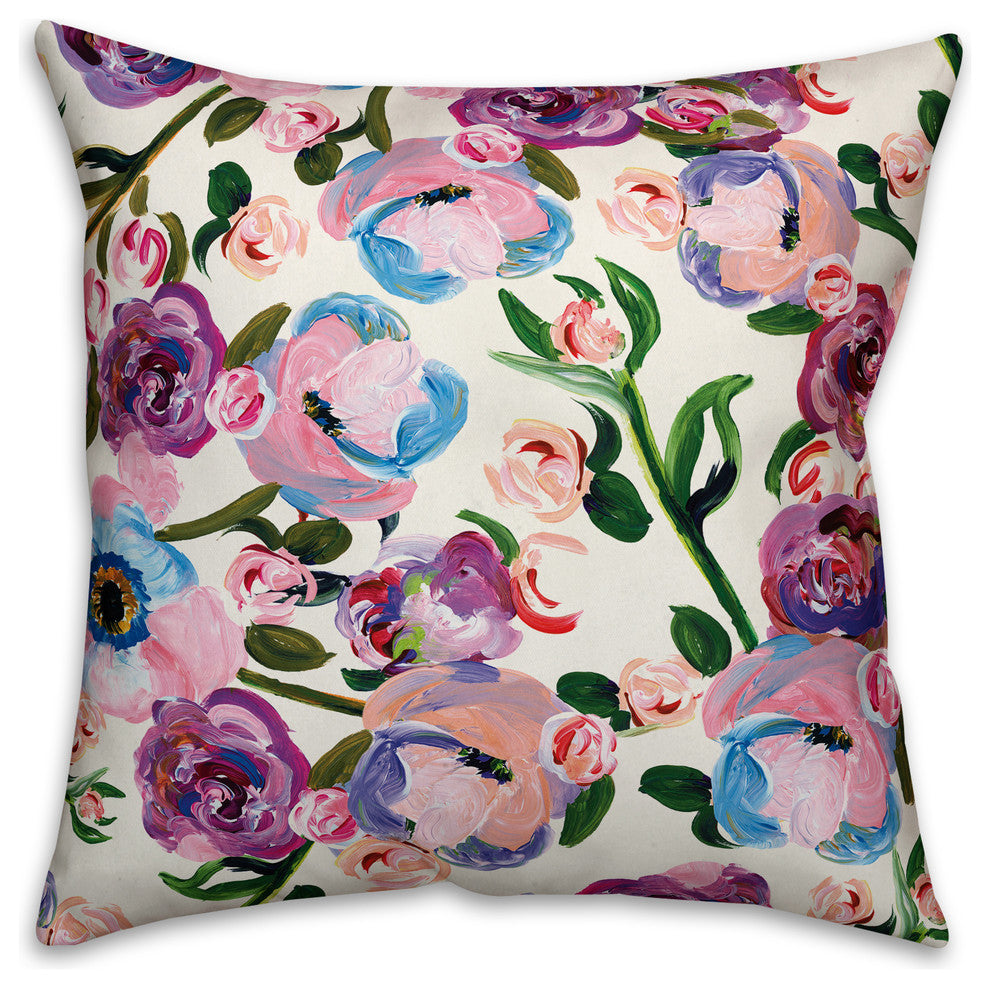 "Lavender Florals" Outdoor Throw Pillow, 18"x18"
