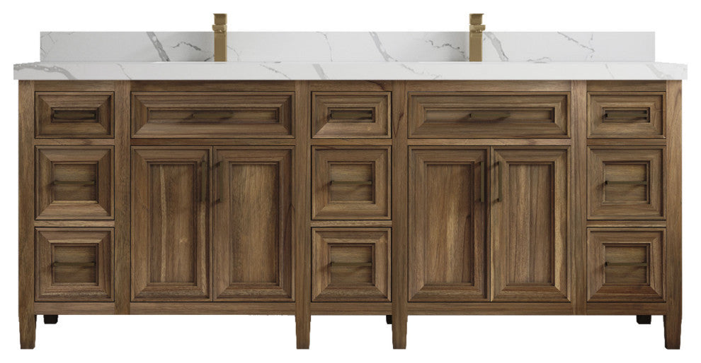 Santa Monica 84 Double Sink Bath Vanity in Graywashed Teak 2" Calacatta Laza