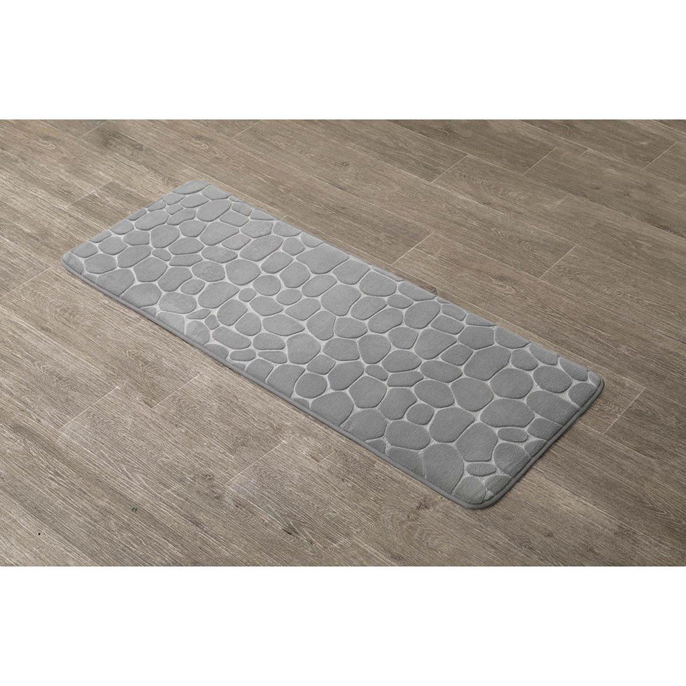 Bath Rug Memory Foam Mat 3D Pebble, Light Gray, Runner Mat 48"