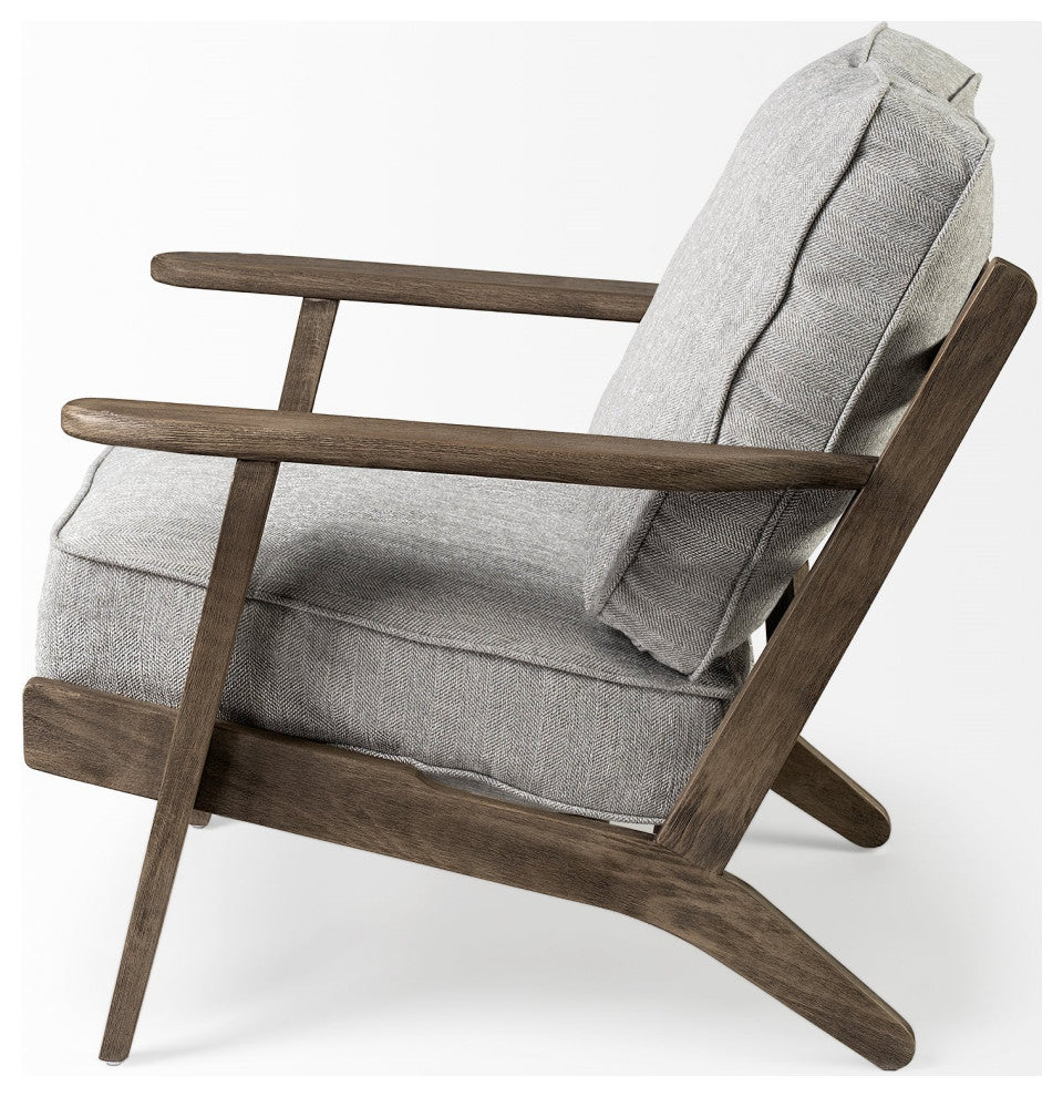 HomeRoots Frost Grey Fabric Wrapped Honey Wooden Frame Accent Chair