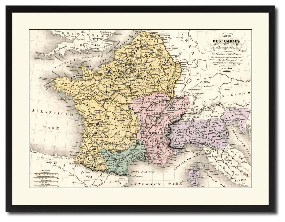 France Vintage Antique Map Wall Art, 28"x37"