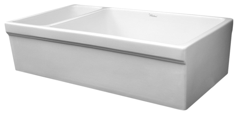 Farmhaus Fireclay Quatro Alcove Large Reversible Sink and Small Bowl With Decora