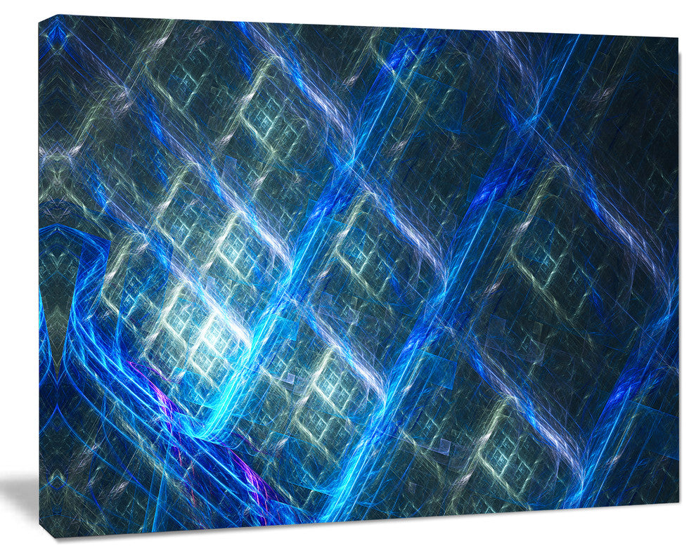 Glowing Blue Fractal Grill, Oversized Abstract Canvas Art Print, 60x40