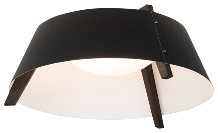 Casia 22" Flush Mount, Walnut, Matte Black With Matte White Interior, 3500k Led