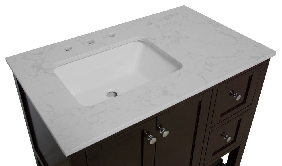Lakeshore 36" Bathroom Vanity, Chocolate, Engineered Carrara