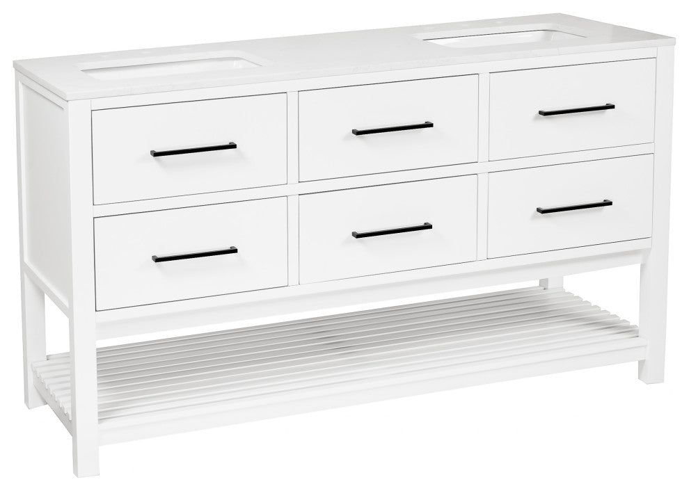 Hudson 72" Double Vanity, White, Engineered Marble