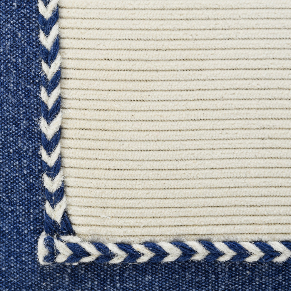 Ox Bay Hand-stitched Blue/White Bordered Organic Cotton Pillow Cover, 20"x20"
